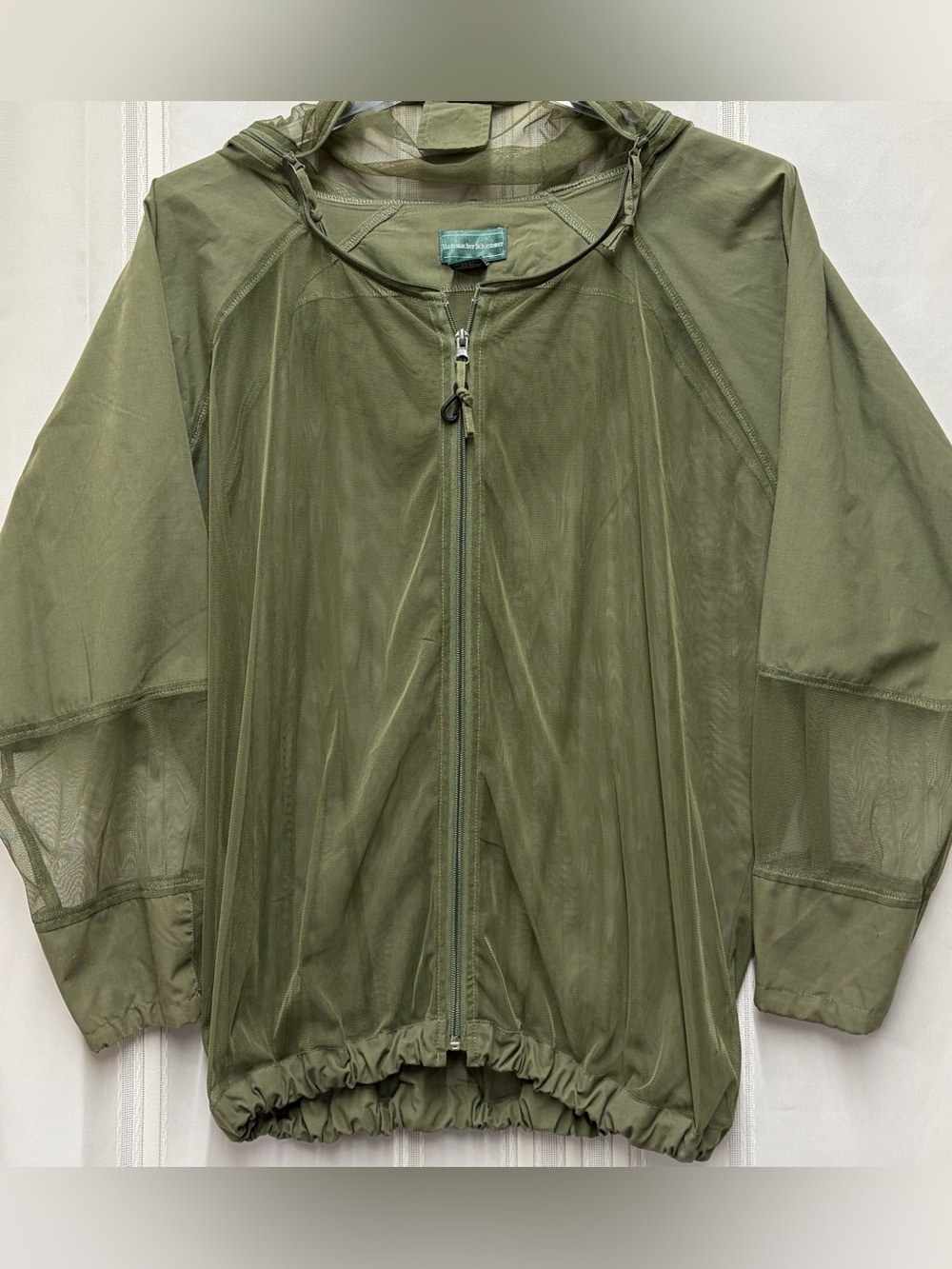 Hammacher Schemmer Lightweight Olive Green Bug Jacket Mesh Net Hooded Outdoor